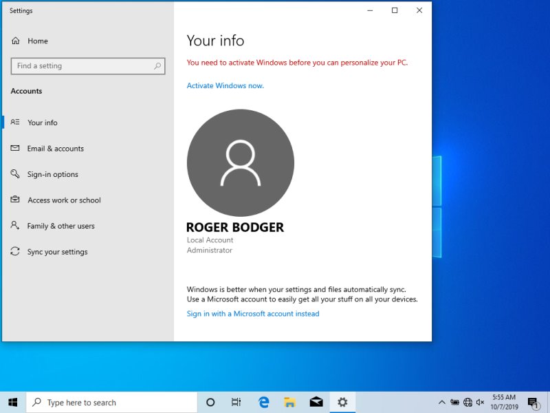 Local account in use