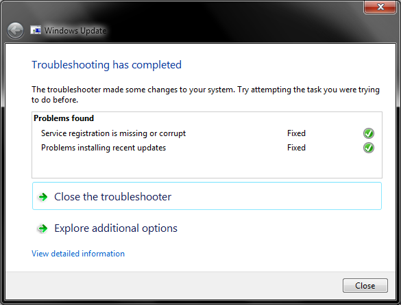 Troubleshooter, errors fixed