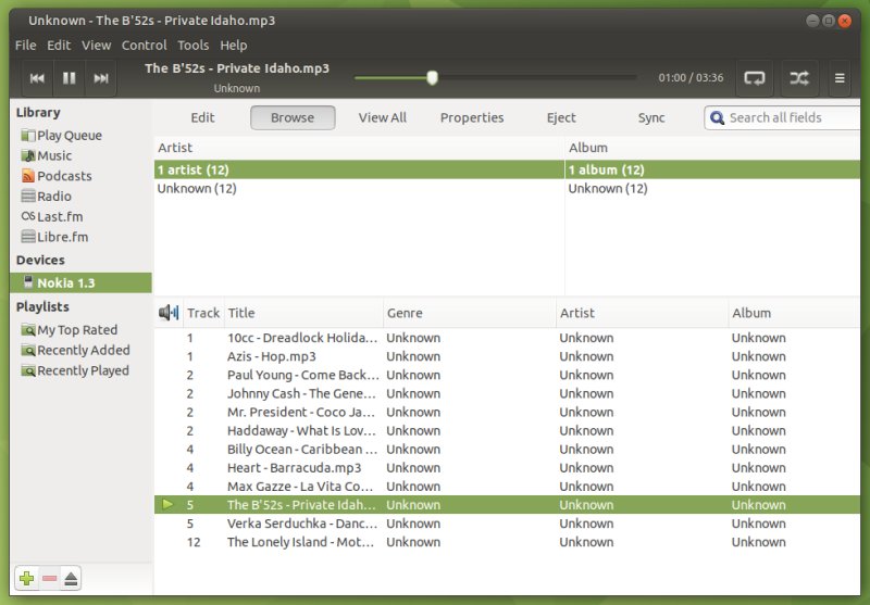 Rhythmbox, smartphone playback