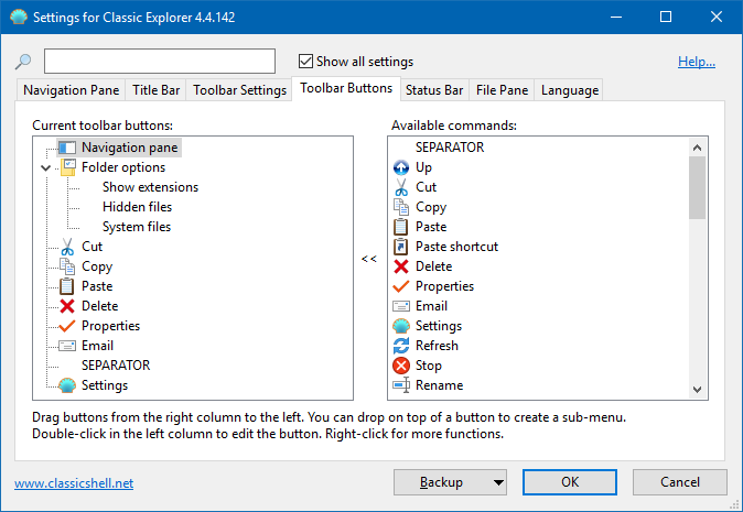 All settings, tweaks