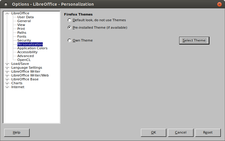 LibreOffice, old theme
