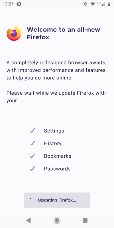 Firefox, updating