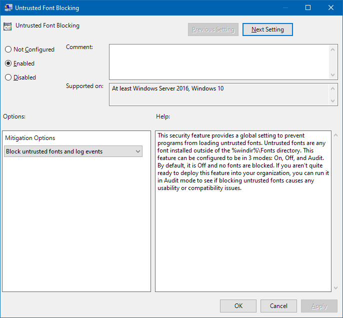 Windows 10 fonts policy