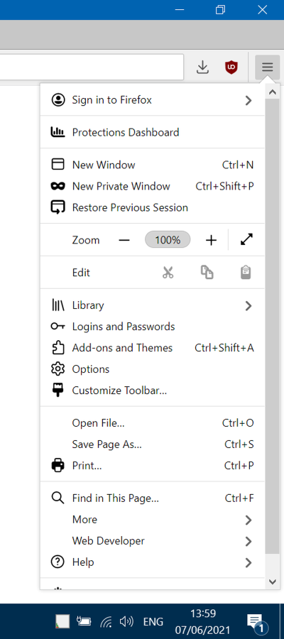 Menus, Proton disabled