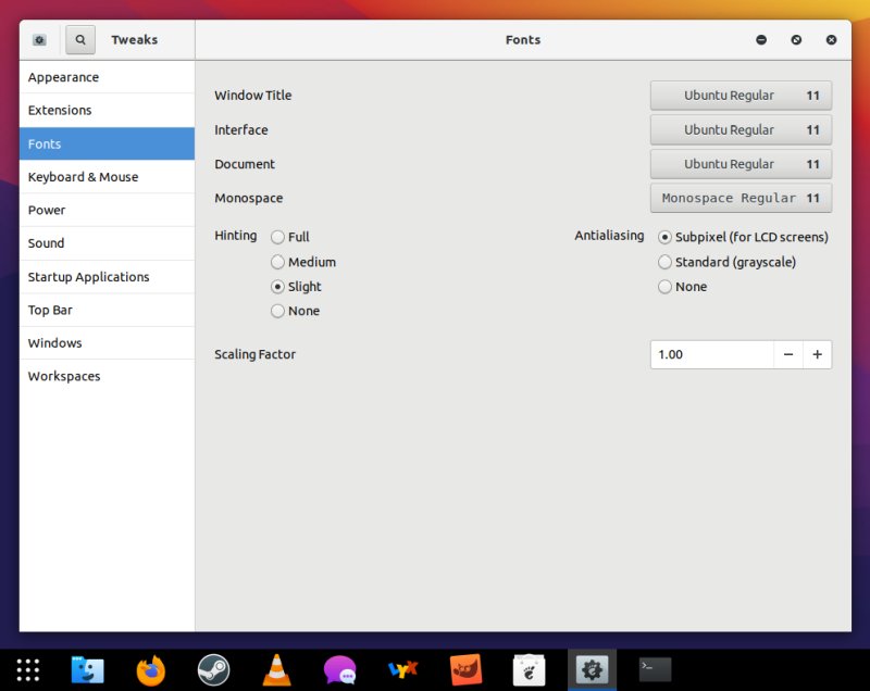 Tweaks, fonts, default