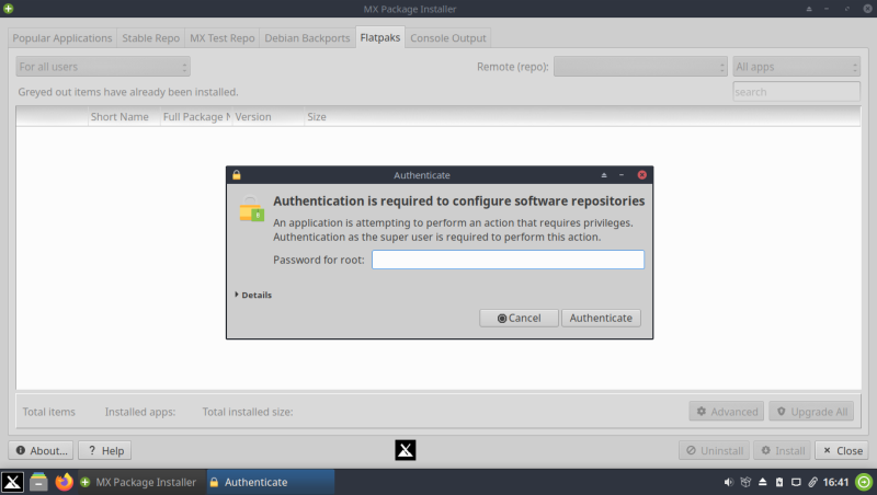 Flatpak, authenticate