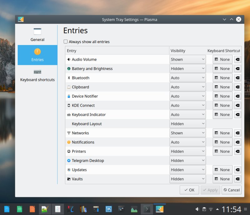 System tray settings