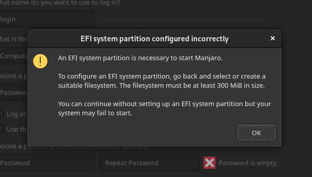 EFI warning