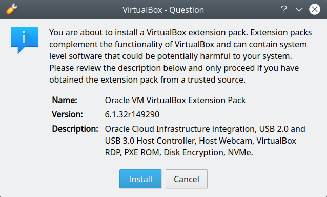 Install new extension pack