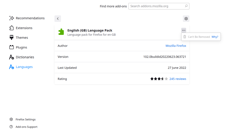 Lang pack, cannot be removed