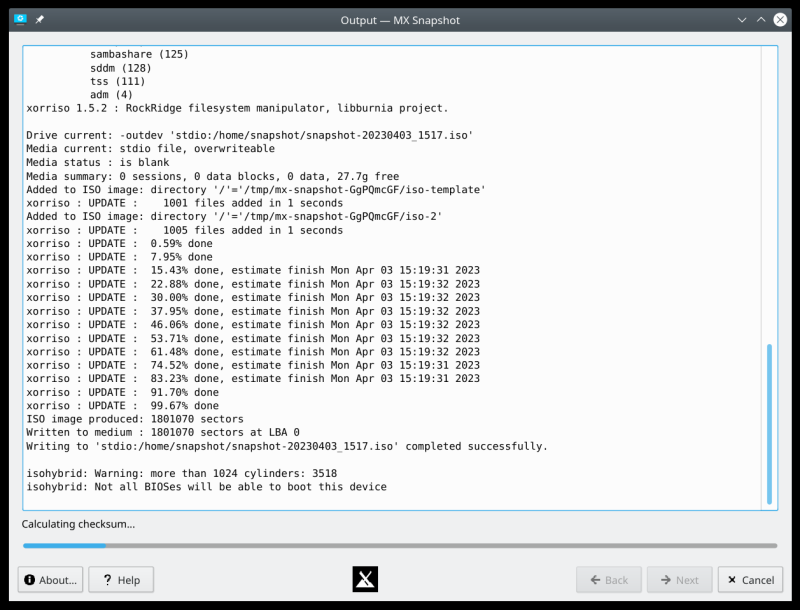 Snapshot, creating in progress