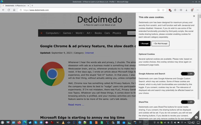 Dedoimedo cookie control prompt