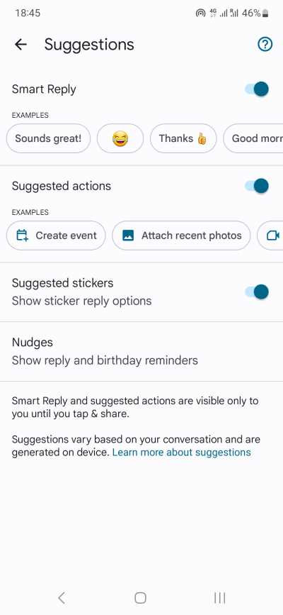 Messages, suggestions