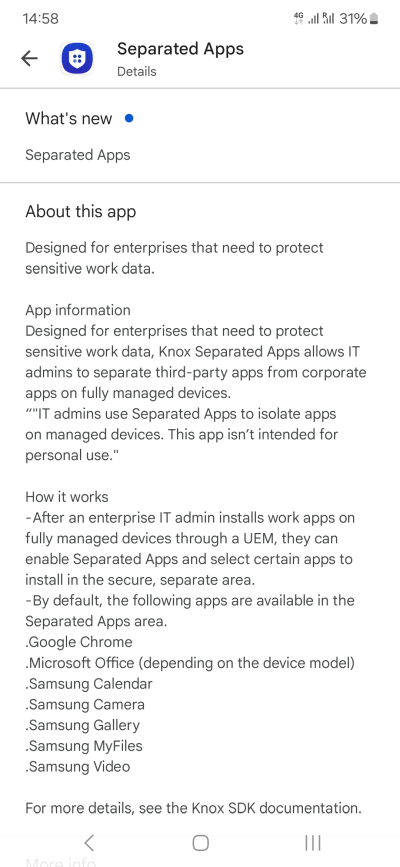 Separated apps, details