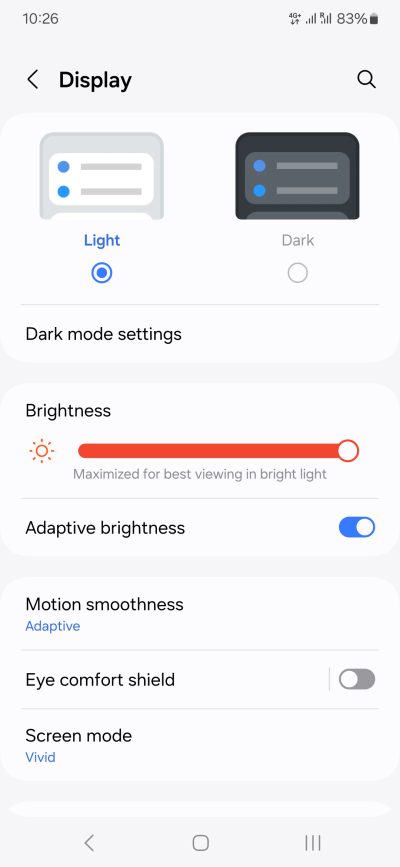 Brightness settings