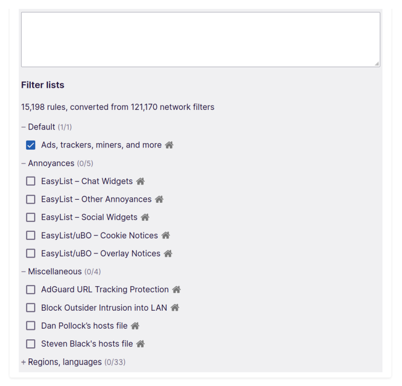 Filter lists