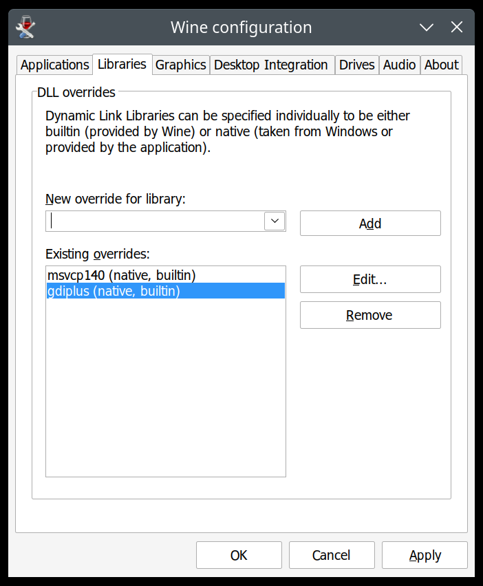 WINE DLL library overrides