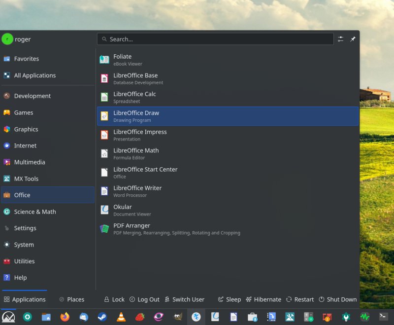 Menu, session buttons