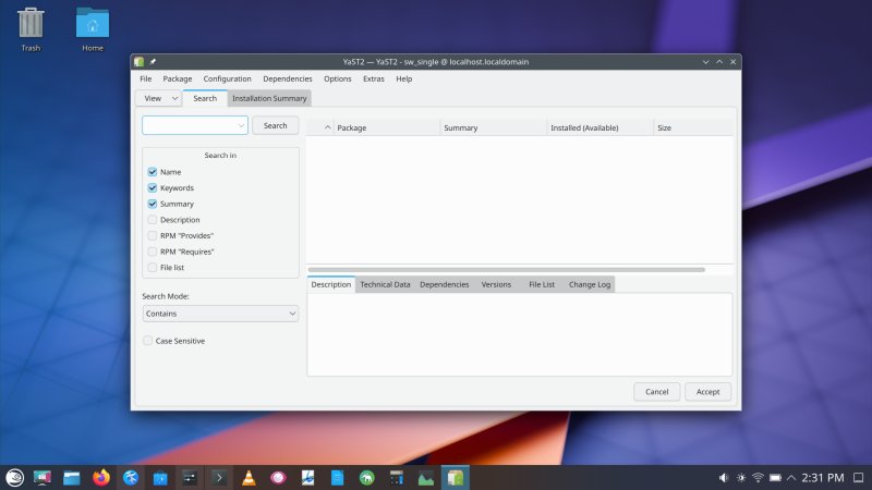 YaST search