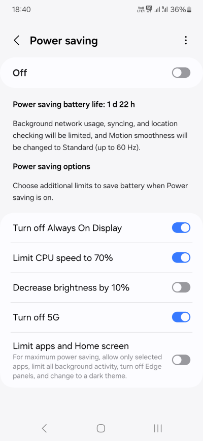 Brightness, power saving