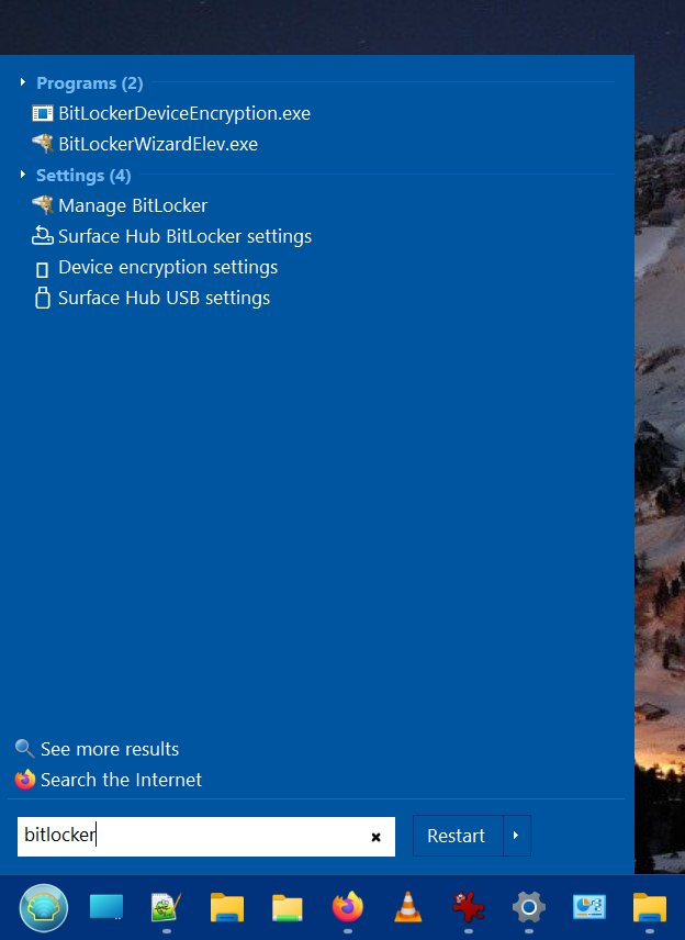 BitLocker, menu