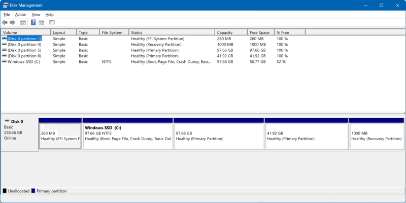Old disk management interface