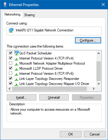 Network configuration via Control Panel