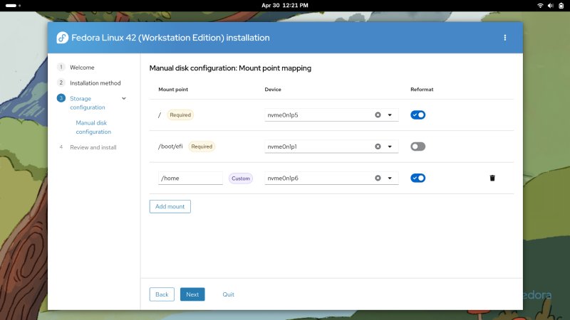 Partitions, final layout