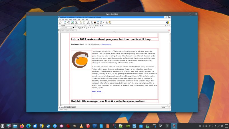 KompoZer running windowed in WINE