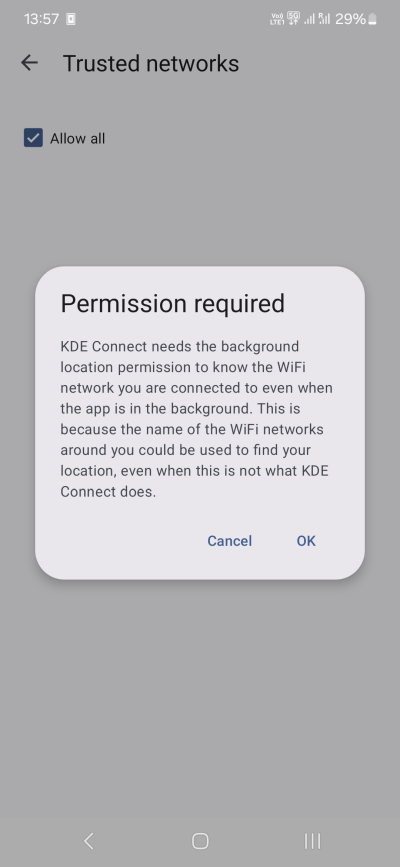 KDE Connect, permissions