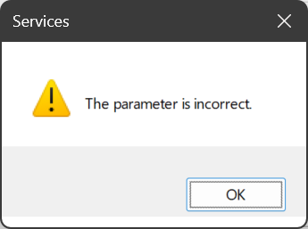 Parameter incorrect