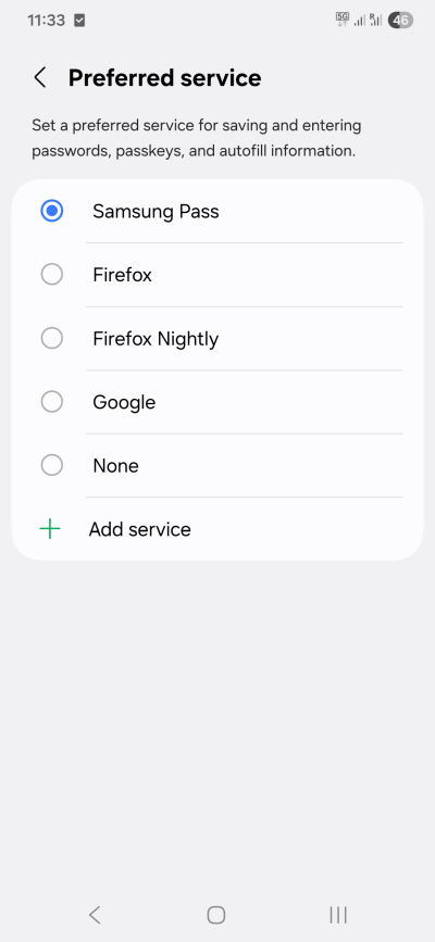 Password management 2, set to none