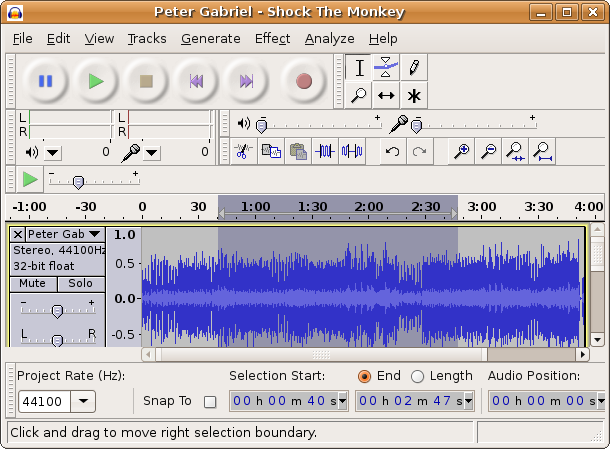 Audacity select region