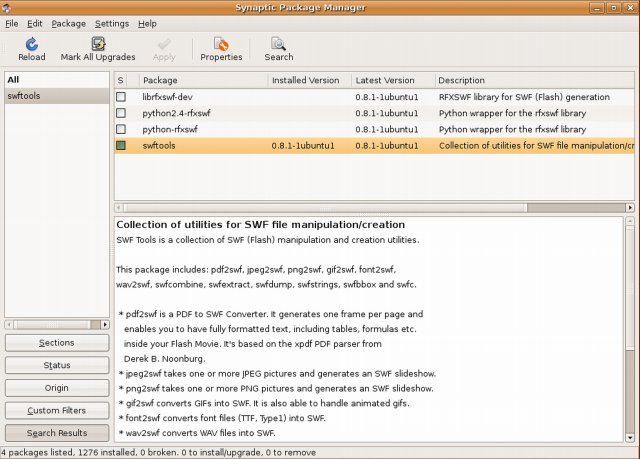 SWFTools in Synaptic