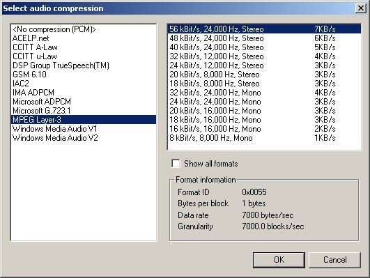 VirtualDub audio compression