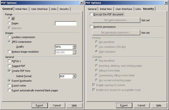 OO PDF conversion options