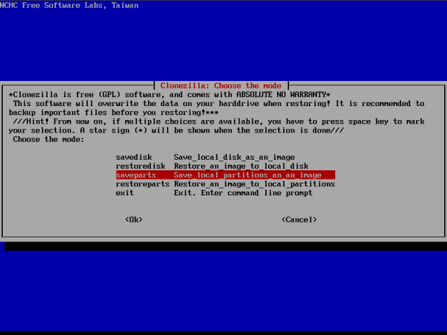 CloneZilla choose mode