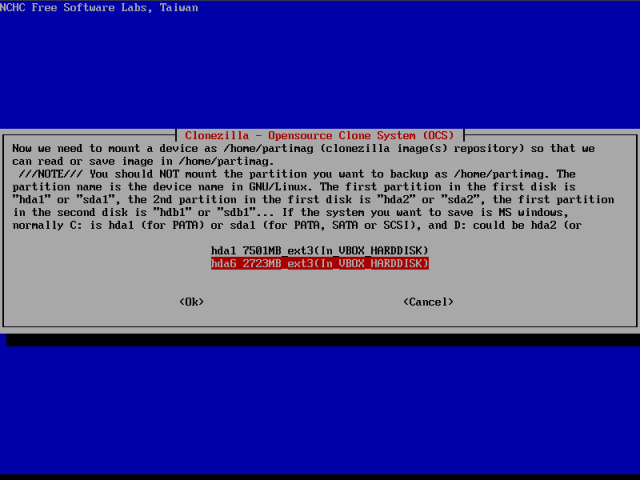CloneZilla mount target image directory