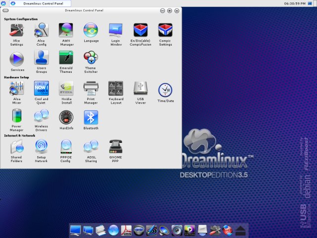 Dreamlinux Control Panel open