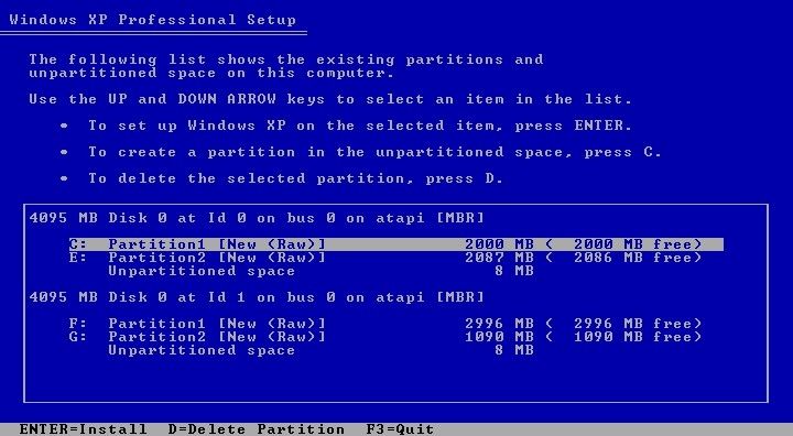 Dual boot Windows XP partitioning