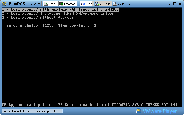 FreeDOS boot options