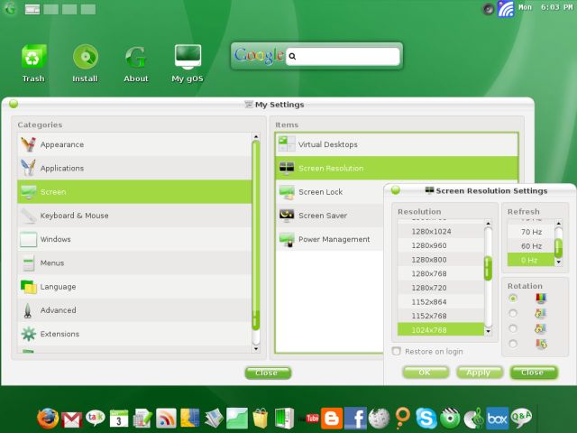 gOS change resolution