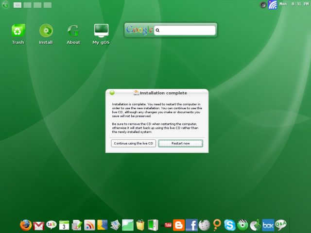 gOS installation complete