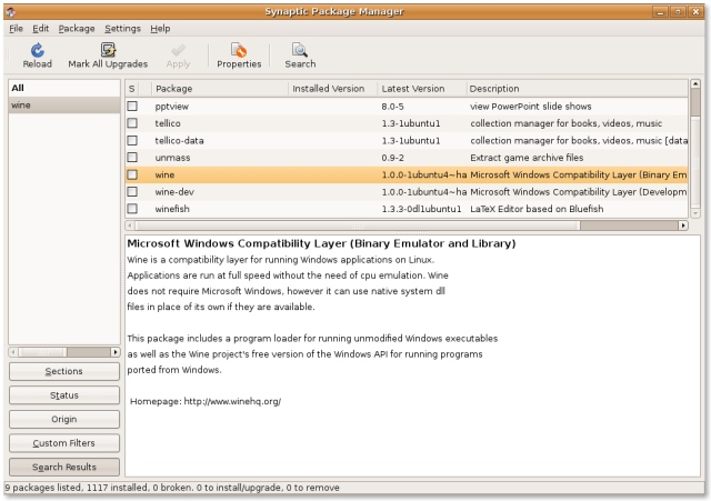 Synaptic WINE package