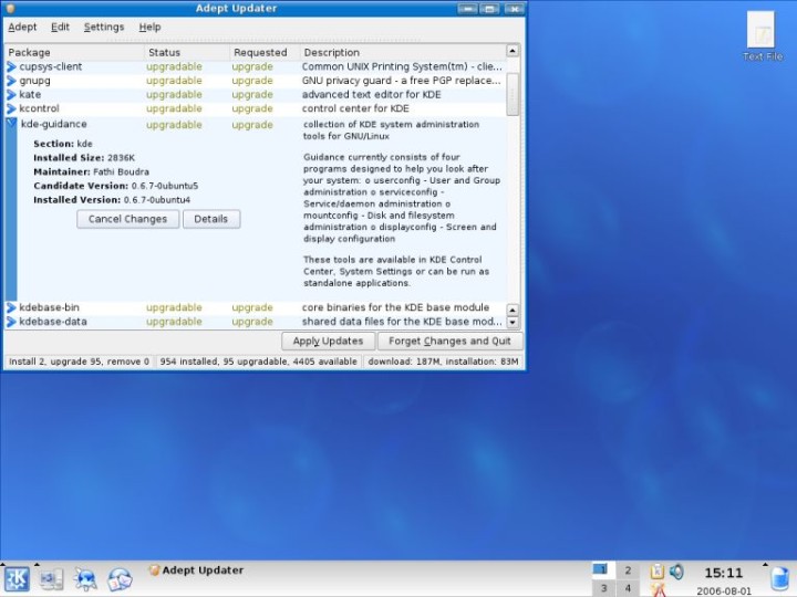 Kubuntu updater package details