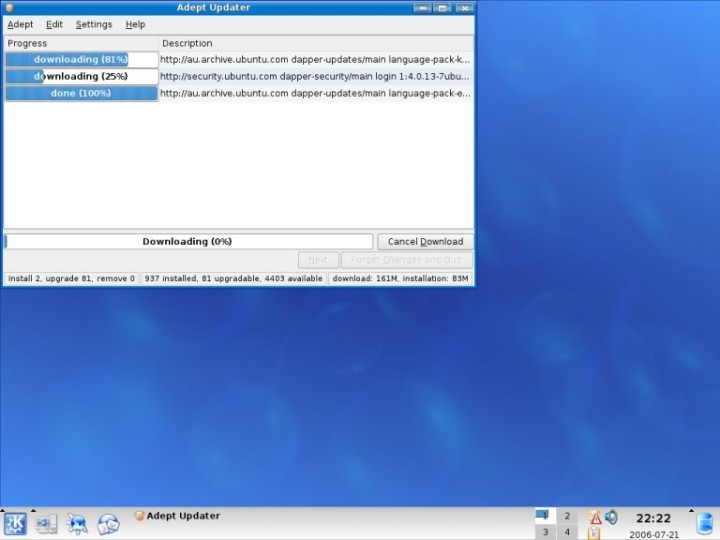 Kubuntu updater downloading packages