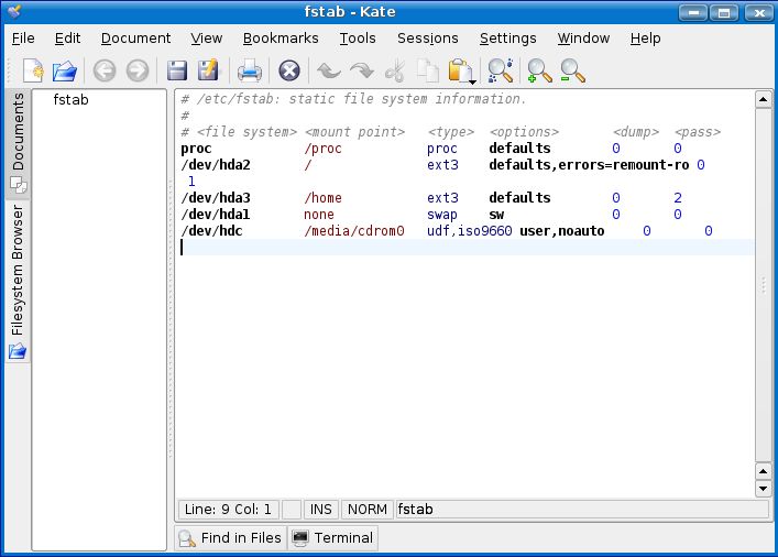 Linux commands - fstab