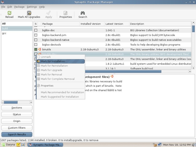 Linux Mint select binutils