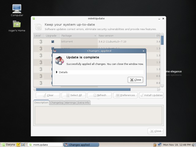 Linux Mint update complete
