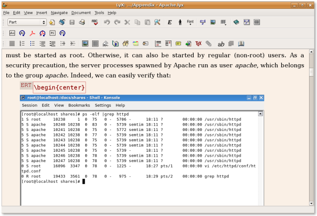 Lyx writing a document